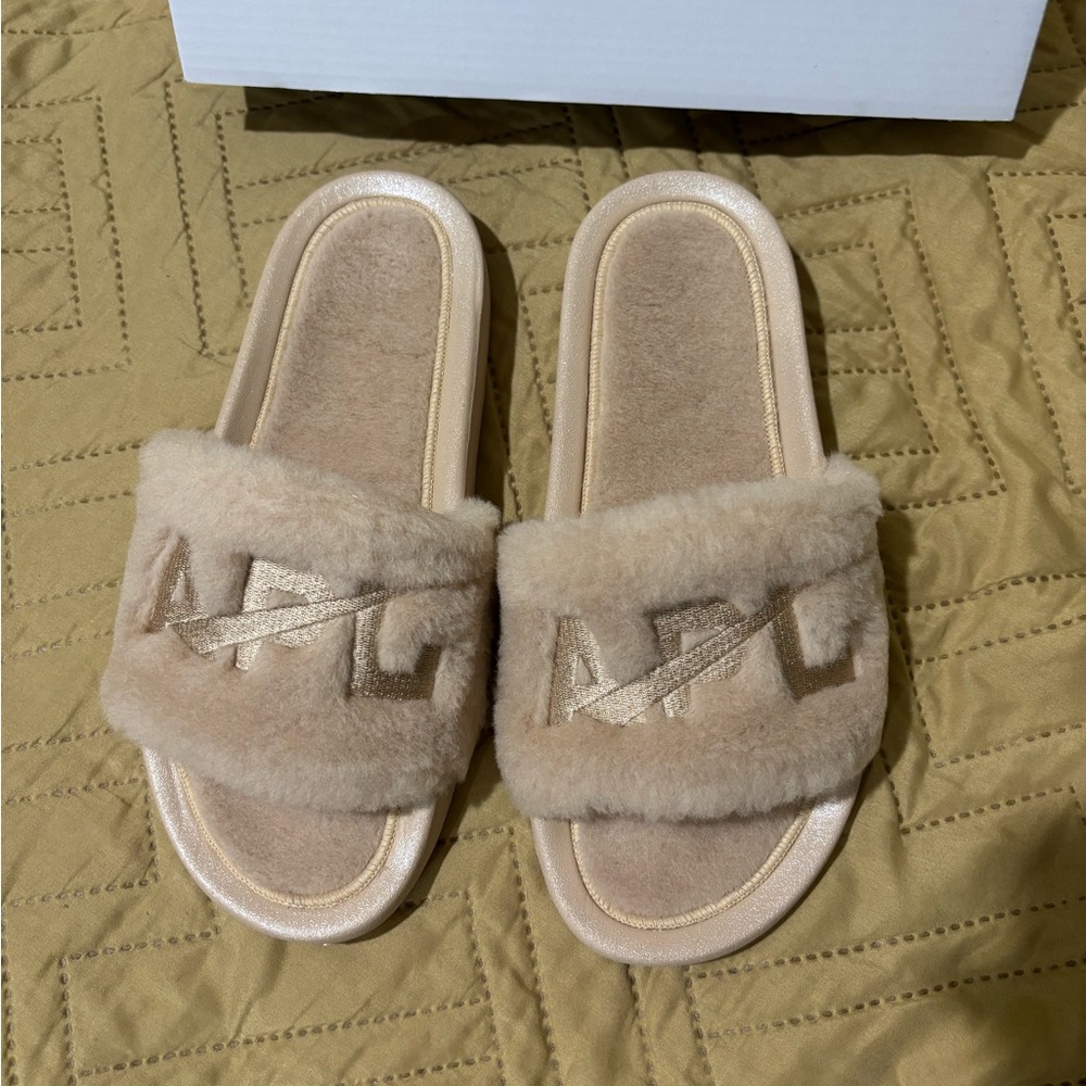 APL Beige Shearling Slide Sandals